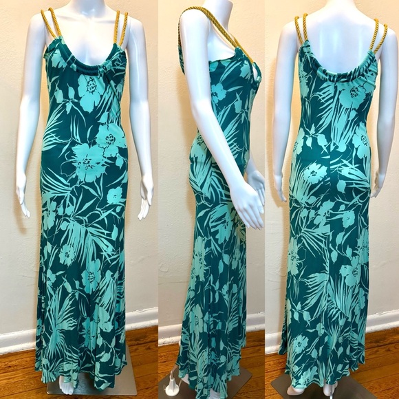 YAYA Teal Floral Maxi Dress with Gold Rope Straps – Size S, Made in USA - Picture 1 of 10